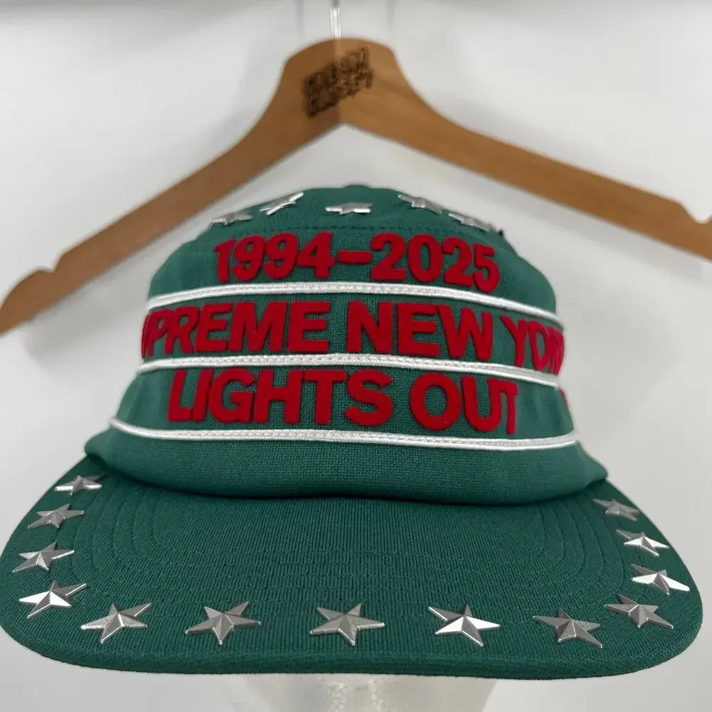 FW25 2025 Supreme NYC Lights Out Stars Studded Pillbox Snapback Hat Cap in Green
